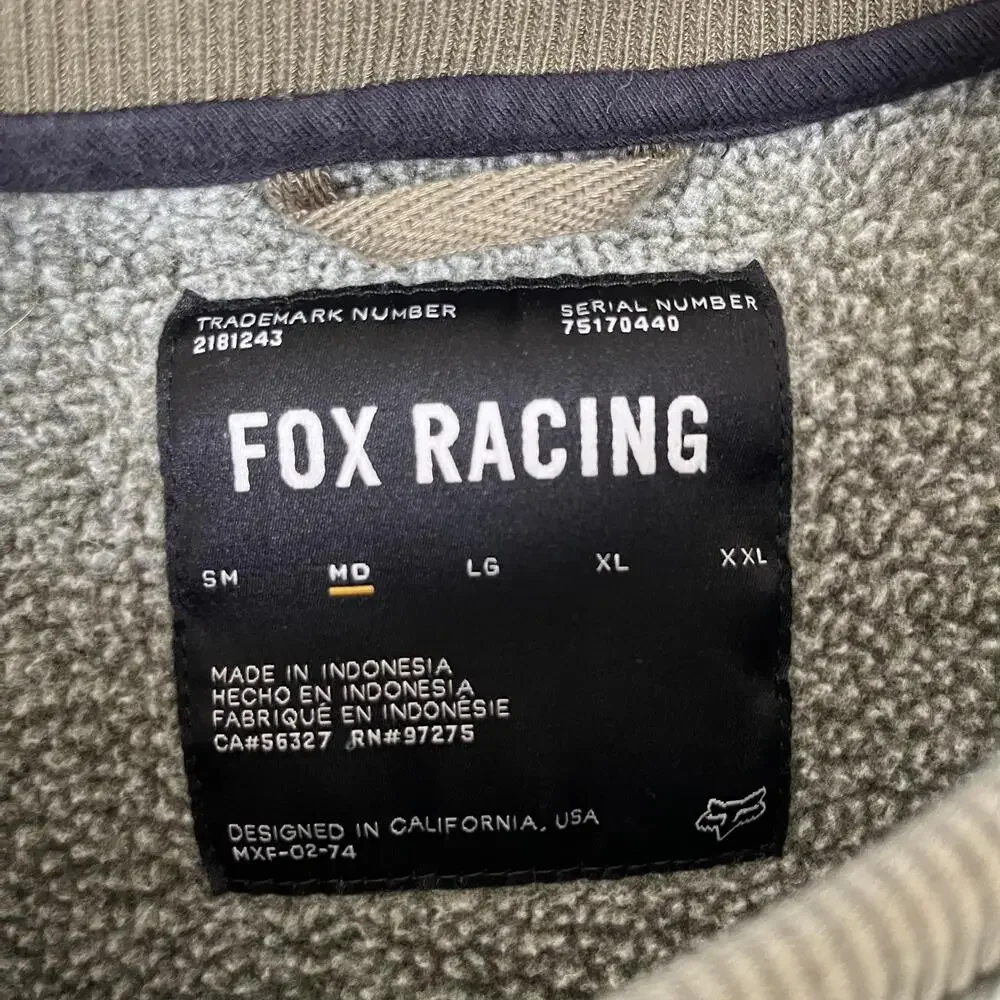 Fox Racing Sweatshirt Mens Medium Green Fleece Crewneck Pocket Pullover